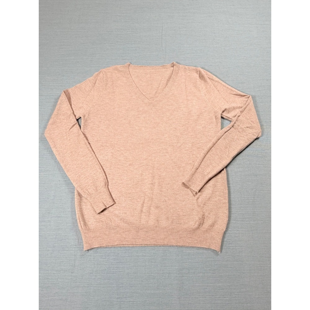 Unbranded Women V-Neck Sweater Peach Tan‎ Heather Knit Pullover Long Sleeve Top